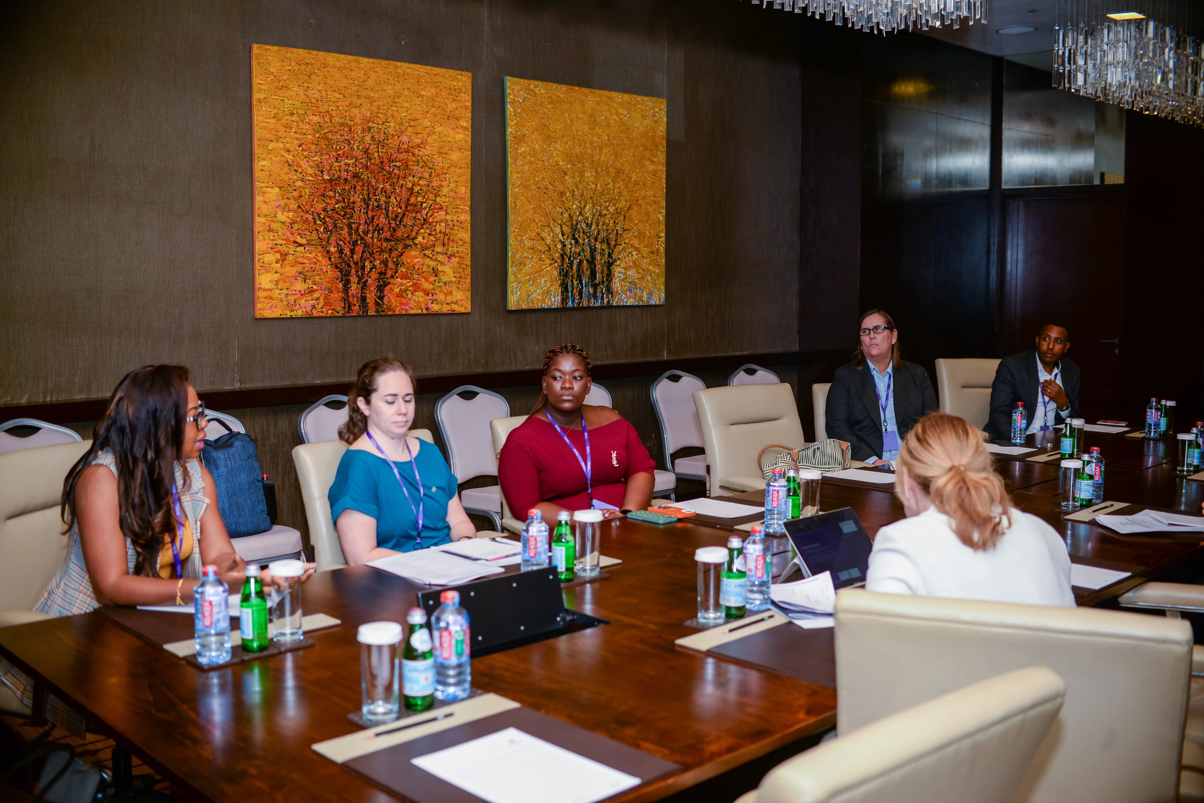 A panel discussion at a regional road safety meeting in a hotel ballroom